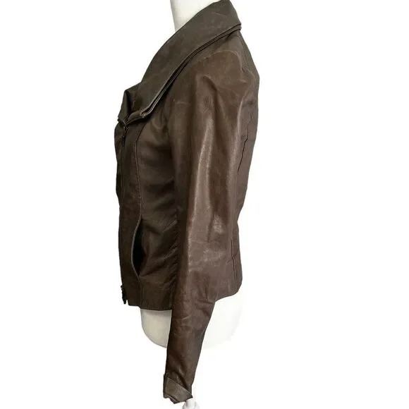 Vince 100% Brown Leather Moto Jacket XS - Picture 6 of 10